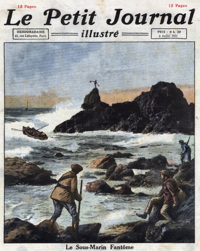 Sinn Feiners, leden van de politieke tak van het Ierse Republikeinse Leger (IRA) in Ierland, gaan aan boord van boten om onderzeeërs uit de Verenigde Staten te benaderen, die Ierland in het geheim voorzien van wapens en munitie. Illustratie uit 