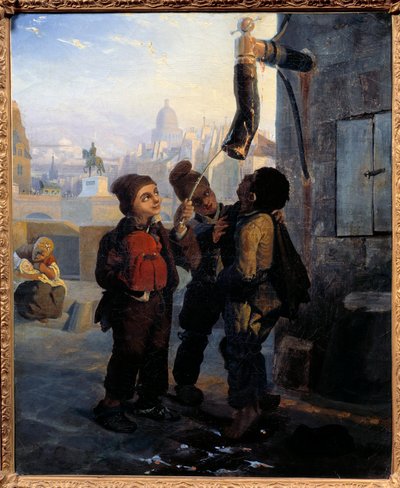 Kleine schoorsteen die water van een pomp op de Quai du Louvre in 1830 ontzilt door Anonymous Anonymous