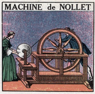 Statische machines: de machine van de abt Jean Antoine Nollet (Jean-Antoine) (1700-1770) uitgevonden in 1740. Anonieme illustratie uit 1925. Privécollectie. door Anonymous Anonymous