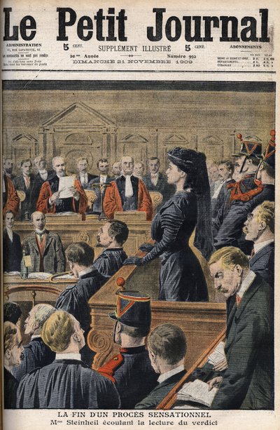 Steinheil-zaak: Marguerite Steinheil (1869-1954) luistert naar het voorlezen van het vonnis - Le Petit Journal, november 1909 door Anonymous Anonymous