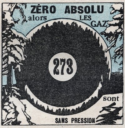 Temperatuur en uitzetting: absoluut nulpunt (-273 graden Celsius). Anonieme illustratie uit 1925. Privécollectie. door Anonymous Anonymous