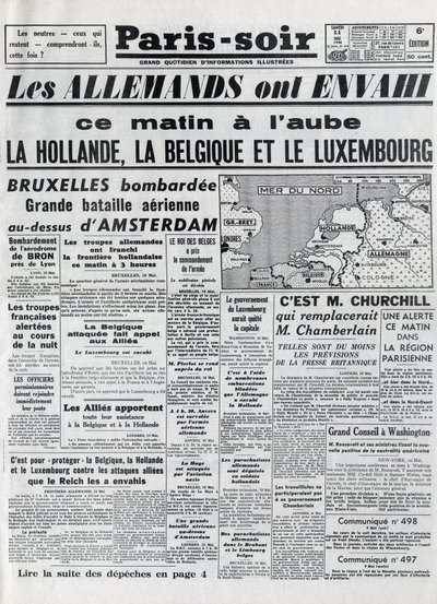 De Slag om België of Belgische Campagne - 18-daagse campagne - invasie van België door Duitse troepen tijdens de Tweede Wereldoorlog - PARIS EVIOR van 11/05/1940 - DUITSERS INVASEREN NEDERLAND - BELGIË EN LUXEMBURG door Anonymous Anonymous