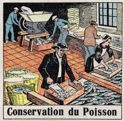De koude industrie: conservering van vis in ijs. Anonieme illustratie uit 1925. Privécollectie. door Anonymous Anonymous