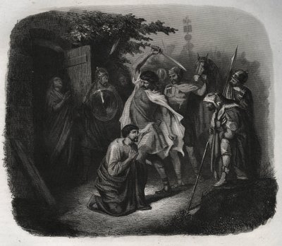 De onthoofding van Sint Julianus (Martelaarschap). Gravure uit 1846 in 