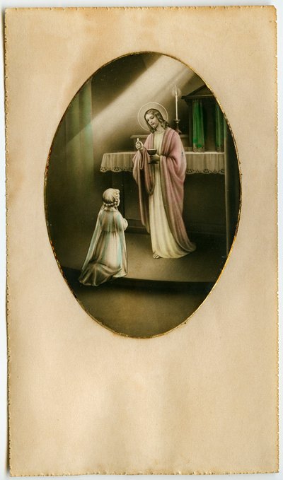 De Eucharistie, Heilige Communie, het Sacrament van het Altaar: een kind voor Jezus (gravure) door Anonymous Anonymous