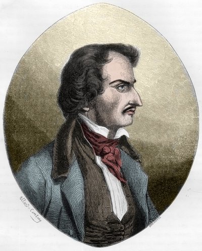 De Franse dichter en moordenaar, Pierre Francois Lancenaire (Lacenaire) - Pierre Francois Lacenaire (1803-1836), dandy, dichter, Franse man van letters - Gravure uit 1863 in 