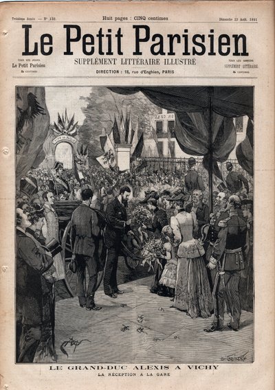De Grote Hertog Alexis Alexandrovich in Vichy - De ontvangst op het treinstation - Gravure in 