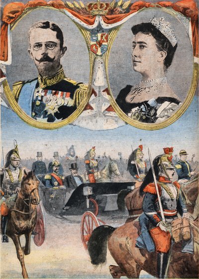 De gasten van Frankrijk: Koning Gustave V (1858-1950) en koningin van Zweden Victoria (Viktoria de Bade) door Anonymous Anonymous