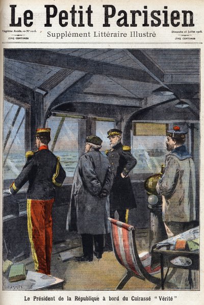 De president van de Republiek Armand Fallieres aan boord van het slagschip 