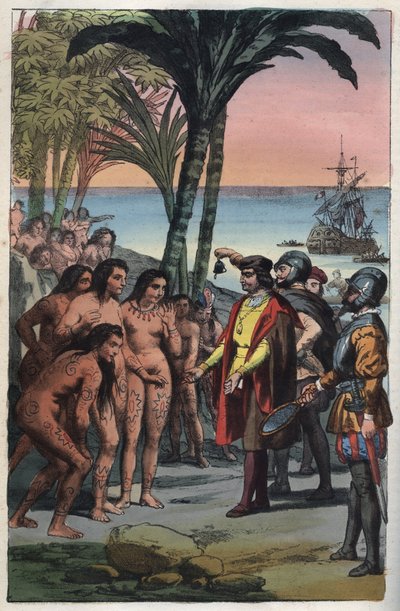 De aankomst van de ontdekkingsreiziger Christoffel Columbus (1451-1506) in Amerika door Anonymous Anonymous