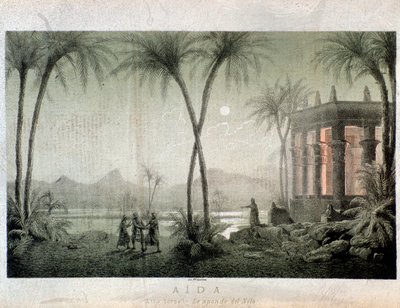 De oevers van de Nijl. Illustratie voor act III van Aida, opera van Giuseppe Verdi door Anonymous Anonymous