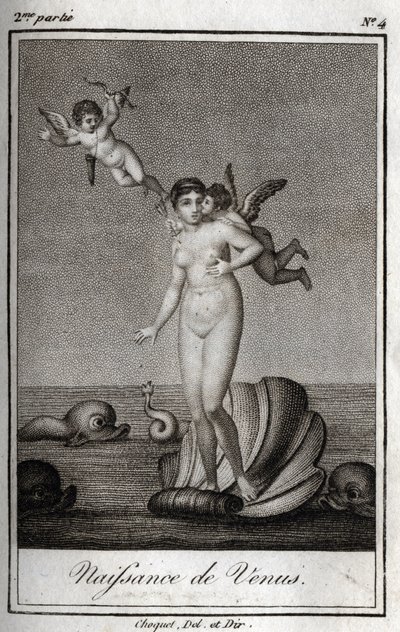 De geboorte van Venus. Gravure uit 1819 in "Lettres à Emilie sur la mythologie" door Charles Albert Demoustier (1760-1801). Privécollectie. door Anonymous Anonymous
