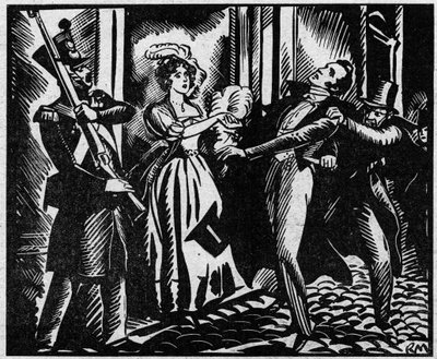 De dood van de hertog van Berry (1778-1820) op 13/02/1820 bij de Koninklijke Muziekacademie. De neef van koning Lodewijk XVIII wordt vermoord in de opera door Louvel, een republikein die de koninklijke dynastie wil uitdoven. Illustratie uit "Le Petit Journ door Anonymous Anonymous