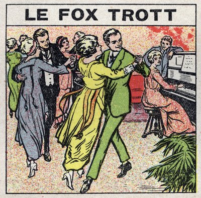 De effecten van muziek: koppels dansen de Fox Trot (Fox Trot) tijdens een sociale avond. Anonieme illustratie uit 1925. Privécollectie. door Anonymous Anonymous