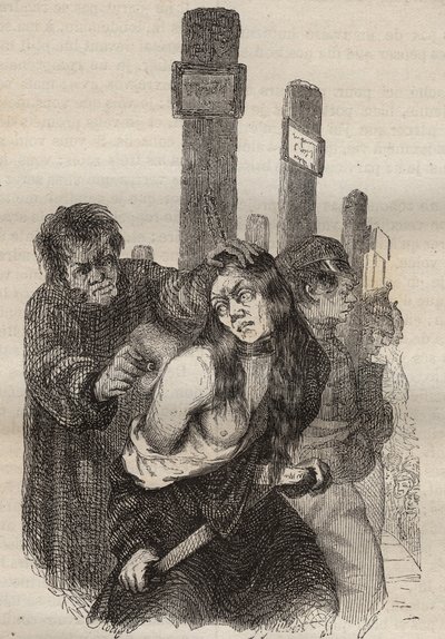 Het merkteken in de bagne van Rochefort in de 19e eeuw. Gravure in “Histoire des bagnes depuis leur création à nos jours” (1877). Privécollectie door Anonymous Anonymous