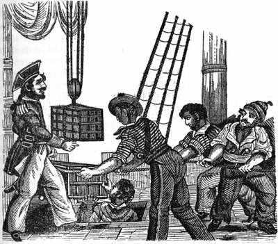 De piraat “Long Ben” John Avery (overleden in 1643) laadde drie kisten met schatten (goud en stenen) op zijn schip. Gravure uit “The pirate own book” 1837 door Anonymous Anonymous