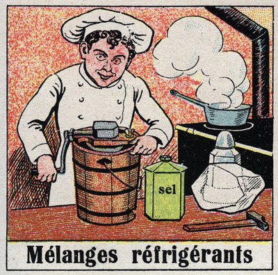 De koelindustrie: koelmiddelen gebruikt voor koken. Anonieme illustratie uit 1925. Privécollectie. door Anonymous Anonymous