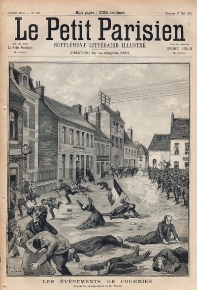 De schietpartij van Fourmies in Nord Pas de Calais door de infanterie op stakende arbeiders (1 mei). door Anonymous Anonymous