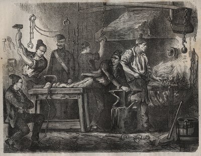 De overplaatsing naar de Toulon Bagne in de 19e eeuw. Gravure in 