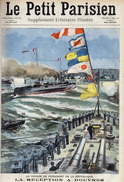 De reis van de president van de Franse Republiek Armand Fallieres: de ontvangst in Dover, Engeland. In 