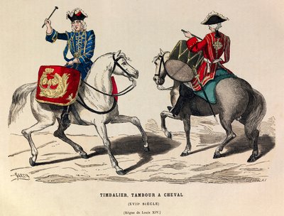 Timbalier en trommel rijdend onder koning Lodewijk XIV in de 17e eeuw - privécollectie door Anonymous Anonymous