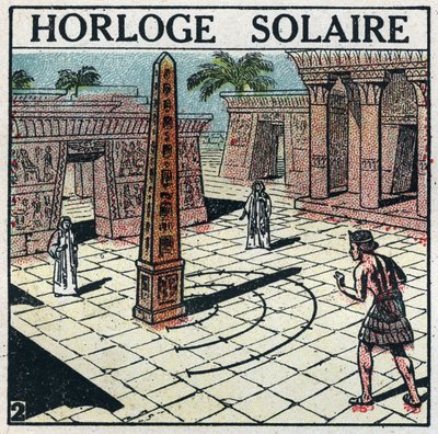 Tijd: zonnewijzer gebruikt in het oude Egypte. Anonieme illustratie uit 1925. Privécollectie. door Anonymous Anonymous