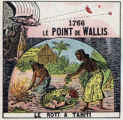 Tijd: de punt van Samuel Wallis (1728-1795) in 1766 om de lengtegraad te bepalen van de plaats waar hij zich bevond ten opzichte van de afstand tussen de sterren en de maan. Anonieme illustratie uit 1925. Privécollectie. door Anonymous Anonymous