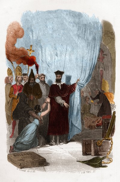 Tomas de Torquemada, Dominicaanse monnik organisator van de Inquisitie in Spanje. Kleurgravure uit de 19e eeuw. Illustratie in "Mysteres of the Inquisition and Other Secretive Societies of Spain" door Victor de Fereal, Suberwick, Manuel Galo door Anonymous Anonymous