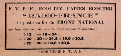 Pamflet van de FFI-FTPF met oproep om naar Radio France te luisteren, 