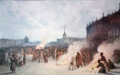 Tsaar Nicolaas I en zijn soldaten tijdens 14 december door Anonymous Anonymous