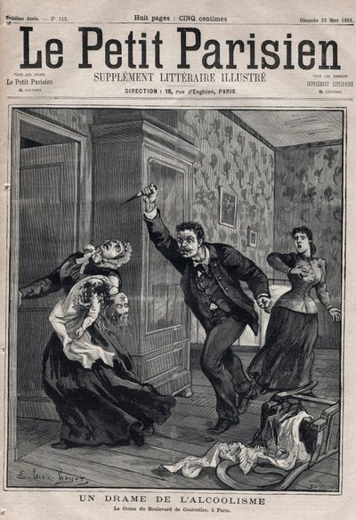 Diverse feiten: een drama van alcoholisme - De misdaad van de Boulevard de Courcelles in Parijs - Gravure in 