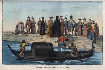 Venetiaanse kostuums uit de zestiende eeuw - gravure uit 