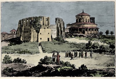 Zicht op de kerk van Santa Constance, mausoleum van keizer Constantijn gebouwd in de 4e eeuw nabij de basiliek van St. Agnese in Rome Illustratie uit de 19e eeuw door Anonymous Anonymous
