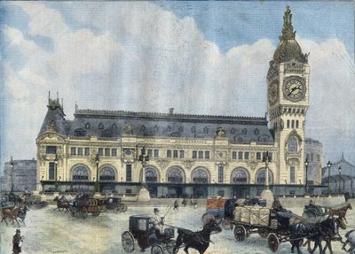 Uitzicht op het Gare de Lyon in Parijs in 1902. Gravure in Le Peute Parisien door Anonymous Anonymous