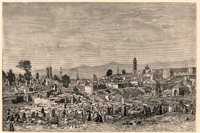 Zicht op de stad Erzurum in Armenië (nu Turkije). Gravure in 