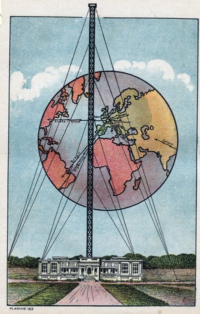 Uitzicht op het continentale station behorend tot het T.S.F. station van Saint Assisi in Frankrijk. Anonieme illustratie uit 1925. Privécollectie. door Anonymous Anonymous