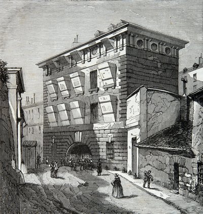 Zicht op de voormalige gevangenis van La Force, rue du roi de Sicilië in Parijs in de 19e eeuw, Gravure, Privécollectie door Anonymous Anonymous