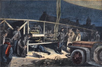 Ville de Paris luchtschip pech in Valmy. Gravure uit de krant "Le Peute Parisien", 2/02/1908. Privécollectie. door Anonymous Anonymous