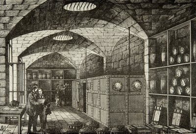 Wijnkelders van de schat van de Banque de France in de 19e eeuw, Gravure, Privécollectie door Anonymous Anonymous
