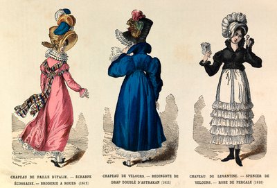 Vrouwelijke kostuums tussen 1810 en 1812 (regering van keizer Napoleon I) - privécollectie door Anonymous Anonymous