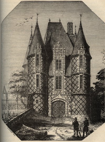 Kasteel van Carrouges - De donjon - Orne Normandië - gravure in 