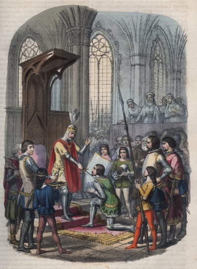 Ridderslag - Arthur I, Hertog van Bretagne of Arthur Plantagenet, na het innemen van Gournay-en-Bray, wordt geridderd door Filips II of Filips Augustus door Anonymous Anonymous