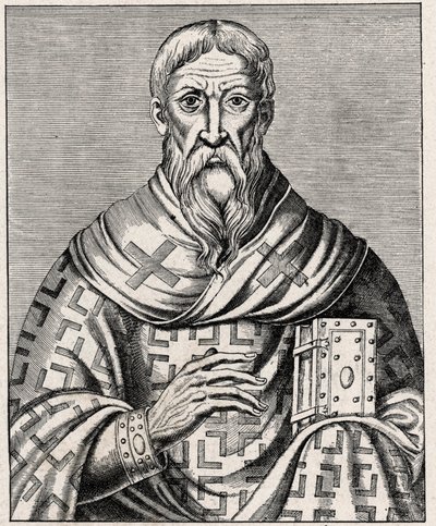 Portret van Dionysius de Areopagiet - Portret van Sint Denys de Areopagiet (1e eeuw), Griekse bisschop - Gravure naar een illustratie van het Leven van beroemde mannen door Thevet - In Les Missions Catholiques au XIXe Siècle door Louis-Eugene Louvet. door Anonymous Anonymous