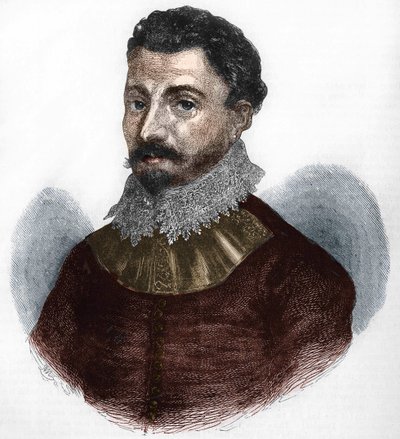 Portret van Sir Francis Drake. Engelse navigator en kaper (geboren in Tavistock, Devonshire, ca. 1540 overleden in Portobelo, Panama) door Anonymous Anonymous