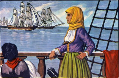 Representatie van de heldin van de Griekse onafhankelijkheid Bubulina (Bouboulina) Laskarina (1771-1825) naar een poster. door Anonymous Anonymous