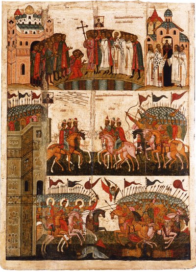 Slag tussen de Novgorodiërs en Soezdaliërs, midden 15e eeuw door Anonymous Russian icon painter