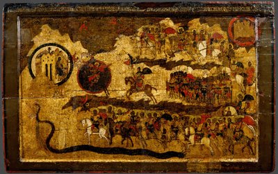 Gezegend zij het leger van de koning van de hemel, 16e eeuw door Anonymous Russian icon painter