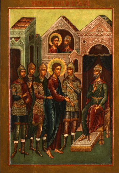 Christus voor Pilatus, begin 20e eeuw door Anonymous Russian icon painter
