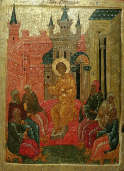 Prepolowenie Christus onder de dokters, 15e eeuw door Anonymous Russian icon painter