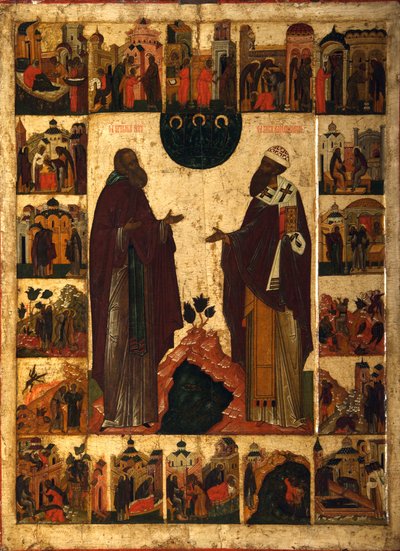 Sint-Cyrillus van het Witte Meer en Sint-Cyrillus van Alexandrië, tweede helft van de 16e eeuw door Anonymous Russian icon painter